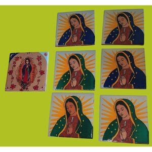 Lot of 7 Travertine Our Lady of Guadalupe Tiles Mexico•Q4